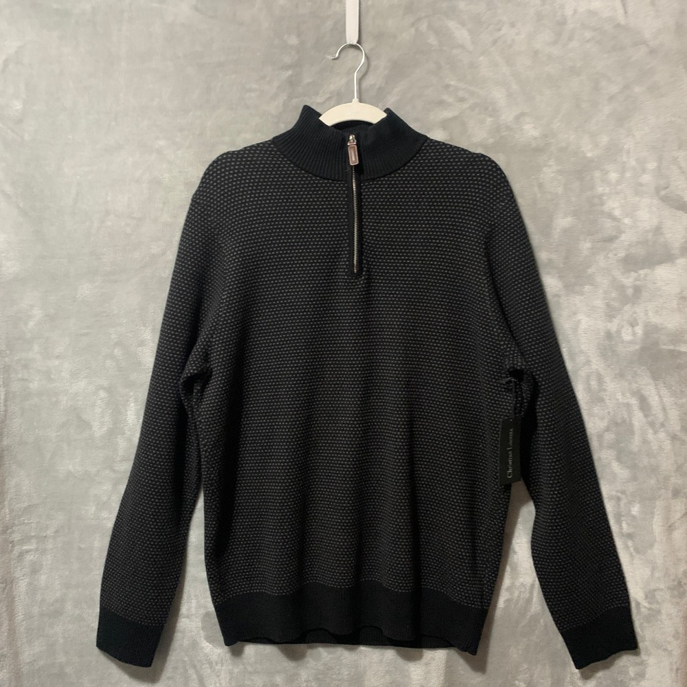 Christian Lacroix Mens Quarter Zip Sweater Black Grey Double Knit Pullover L NEW